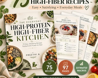 High Protein High Fiber Cookbook PDF, 75 Easy Healthy Recipes, Macro Friendly Meals, Meal Prep Recipe Book, High Protein Meal Plan