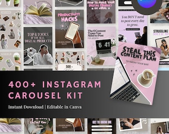 400+ Canva Karussell Vorlagen für Instagram | Gesichtslose Social Media Vorlagen | TikTok & IG Slide Kit | PLR MRR Weiterverkaufsrechte