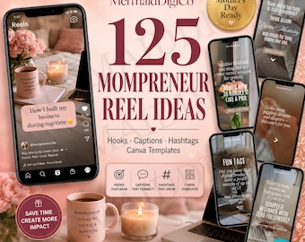Mompreneur Reels Bundle | Mother's Day Content Kit | Mom Boss Instagram TikTok | PLR MRR | Hooks Captions Hashtags Canva