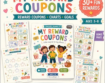 Kids Reward Coupons Printable, Positive Reward System, Reward Chart, Chore Rewards, Behavior Incentive Cards, Toddler Reward Kit