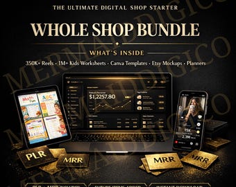 Whole Shop Digital Bundle PLR MRR | Rechte an digitalen Produkten weiterverkaufen | Viral Reels Kinder Arbeitsblätter Canva Vorlagen Etsy Mockups Planer