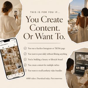 May include: A digital marketing graphic featuring the text THIS IS FOR YOU IF... You Create Content. Or Want To. It includes a smartphone displaying an Instagram grid, a laptop showing video editing software, and images of individuals filming content.