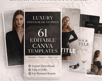 Luxury Instagram Story Templates | 61 Canva Story Bundle | Minimalist Black and Beige Branding Kit | Influencer & Coach Social Media Images