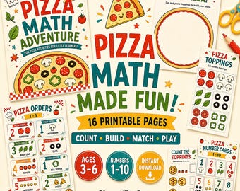 Pizza Counting Game Printable, Preschool Math Activities, Numbers 1-10, Build a Pizza Game, Toddler Learning Activity, Kids Math PDF