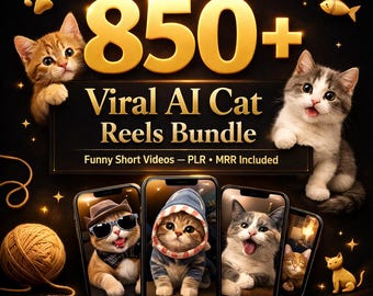 850+ Viral AI Cat Reels Bundle – Lustige Kurzvideos für TikTok, Reels, YouTube Shorts – Digitaler Download – PLR MRR Wiederverkaufsrechte inbegriffen