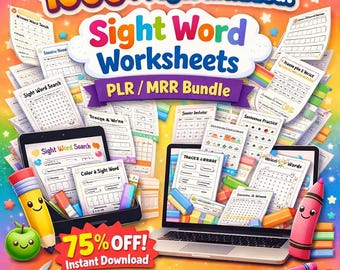 1000+ Seiten Sichtwörter Arbeitsblätter für Kinder | Kindergarten & Vorschule Leseaktivitäten | Nachverfolgung, Phonetik, Karteikarten | PLR MRR