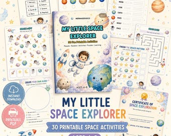 Space Activity Pack for Kids Ages 4-8, 30 Printable Space Worksheets, Solar System Activities, Preschool Kindergarten Learning PDF