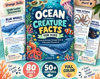 Ocean Animals Facts for Kids Printable, 80 Page Ocean Creature Book, Sea Animals Learning Activities, Homeschool Science PDF Ages 6-10