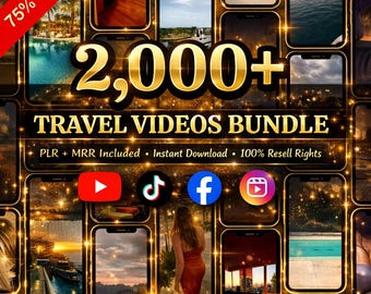 Plus de 2 000 vidéos de voyage + 170 photos de voyage | DPP MRR Droits de revente | Instagram Bobines TikTok YouTube Shorts | Téléchargement numérique