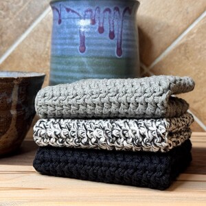 Neutral Crocheted Dishcloths – Set of 3 | Handmade Cotton Washcloths | Eco-Friendly Kitchen Gift | Reusable Cleaning Cloths