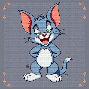 Tom Cat Cross Stitch Pattern: Cartoon Embroidery Design (PDF Pattern