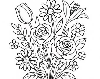 10 pages - Flowers Colouring Pages for Kids - 10 printable A4 Flowers Designs - Instant Download pdf - flower coloring pages