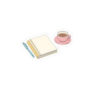 Coffee & Journal Kiss-Cut Stickers, Aesthetic Laptop Stickers, Book Lovers Gift, Planner Decor, Stickers for Planners and Laptops