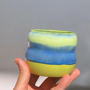 Handmade Green Blue Porcelain Cup: Unique Pottery Mug