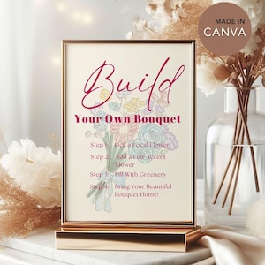 Build Your Own Bouquet Bridal Shower, Flower Bouquet Bar Sign, Flower Bar Instruction Canva Template, Make a Bouquet Sign, Editable Boom Bar