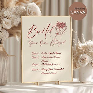Build Your Own Bouquet Sign Hand Drawn,  Editable Bouquet Bar Sign for Bridal Shower, Flower Bar Decor Canva Template, DIY Floral Station