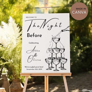 Rehearsal Dinner Welcome Sign, Hand Drawn Whimsical Template, The Night Before Wedding Sign, Editable Party Signage, Instant Download