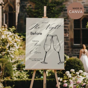 Hand Drawn Rehearsal Dinner Welcome Sign, Whimsical The Night Before Wedding Sign, Editable Engagement Party Template, Instant Download