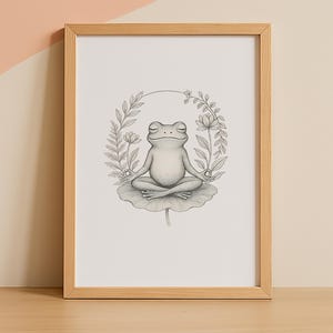 Arte de rana para pared imprimible – Póster de meditación de rana zen – Retrato minimalista – Impresión de rana de yoga – Decoración digital de descarga