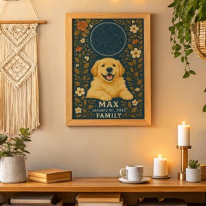 Personalisierte Sternkarte mit Blumen | Personalisierte Hunde oder Katzenkunst vom Foto | Himmlisches Haustier Geschenk | AI illustrierter Druck