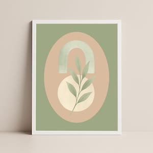 Skandinavischer Boho Bogen Druck - Minimalistische botanische Wandkunst - Organische Form Digitaler Download - Modernes Salbeigrün Sofort bedruckbar