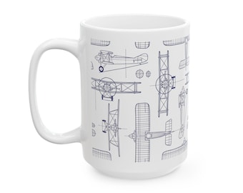 Airplane Blueprint Coffee Mug: Aviation Gift, Pilot, Engineer Decor