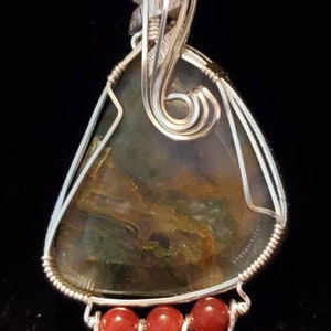 Wire Wrapped Moss Agate Pendent