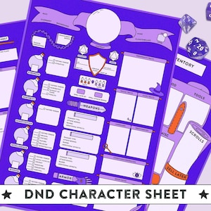 Printable DnD Character Sheet Bundle Illustrated D&D PDF Character RPG Tracker Inventory Spells Campaign Notes Journal