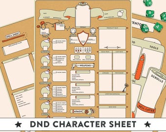Pacchetto di schede personaggio D&D stampabili, PDF illustrato di D&D, appunti di campagna eleganti in stile steampunk, diario
