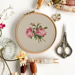 Dusty Rose Cross stitch pattern. Rose Cross Stitch Digital Pattern. Rose Hand Embroidery Needlepoint chart
