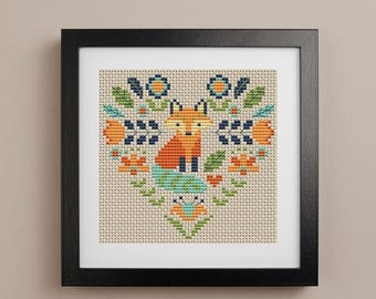 Kit Broderie Point De Croix Renard Mignon Fleurs - 40x50cm 11CT Estampé | DIY Débutants & Adultes