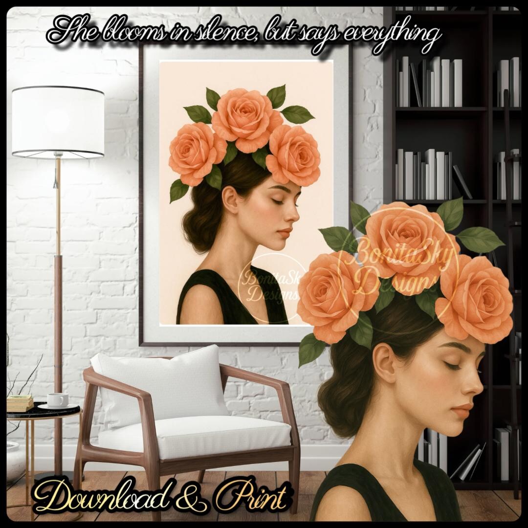 Floral Woman Flower 8K Poster | Elegant Rose Hair Wall Art | Botanical ...