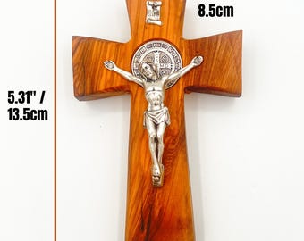 5" inches OLIVE WOOD Wall Cross Metal Corpus Unique Catholic Religious Gift Handcrafted
