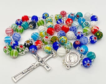 Colorful Flower Beads Murano Glass Rosary