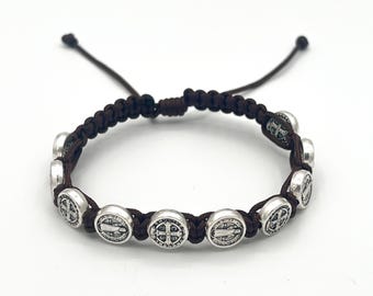 Pulsera con dije de San Benito de una década, regalo para hombres y mujeres católicos