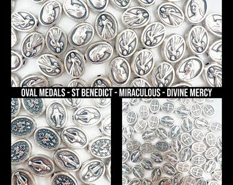 WHOLESALE Catholic Medals For Jewelry Making Oval Shape DIY Supplies Saint Benedict Divine Mercy Miraculous Pendants Charms For Rosary