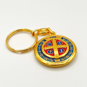 St. Benedict Medal Pendant Keychain Gold 35mm Round Saint Benedict Medal Catholic Protection Charm Religious Gift
