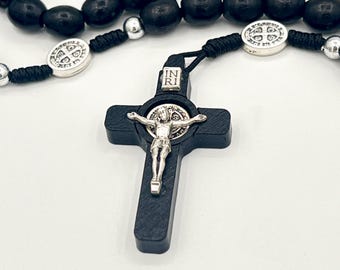 Catholic Rosary For Men Women St Benedict Medal Cross Black Beads Chaplet