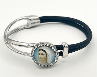 Holy Mother Virgin Mary Bracelet Circon Medal Metal Rubber Adjustable Catholic Religious Gift For Her Women Girls Confirmation
