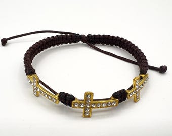 Pulsera de cruz, joyería católica, tres cruces, colgantes, medalla, regalo religioso para mujeres, niñas, adolescentes, abuelas.