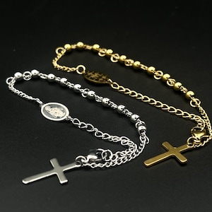 Gold Golden Silver Rosary Bracelet Stainless Steel Miraculous Bracelet 4mm Beads