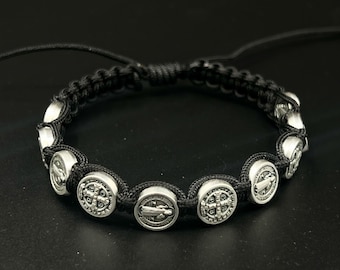 Pulsera Rosario de una década de San Benito, cordón negro ajustable
