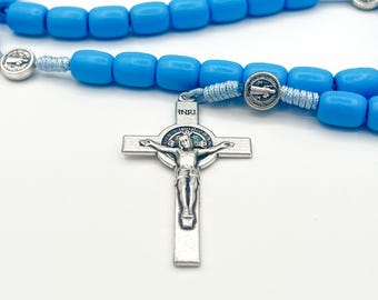 St Benedict Blue Rosary For Men Boys Catholic Chaplet Necklace