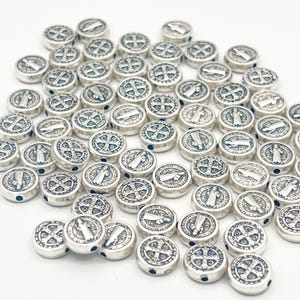 St Benedict Round Medals Bulk Lot 50 100 200 Catholic Charms for Rosary Making Jewelry Supplies Religious Beads DIY Parts 9mm