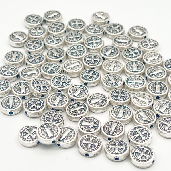 St Benedict Round Medals Bulk Lot 50 100 200 Catholic Charms for Rosary Making Jewelry Supplies Religious Beads DIY Parts 9mm