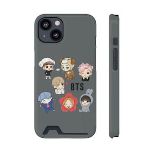 Étui de téléphone BTS avec porte-cartes - Cadeau pour fan de K-Pop Idol - Jolie coque d'iPhone de style coréen - Produits dérivés ARMY - Accessoire esthétique pour coque BTS mince