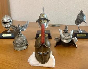 6 Miniature Helmet Collection | Spartan, Roman Gladiator & Knight Armor | Samurai Kabuto | Unique History Buff Gift for Men | Office Desk