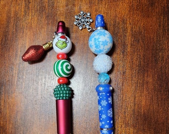 GORGEOUS Beaded Pen Christmas Snowflake Green Meanie Glamorous FatCatDesigns