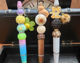 GORGEOUS Beaded Pen Smiley Tiger Bunny Glam Sparkle FatCatDesigns