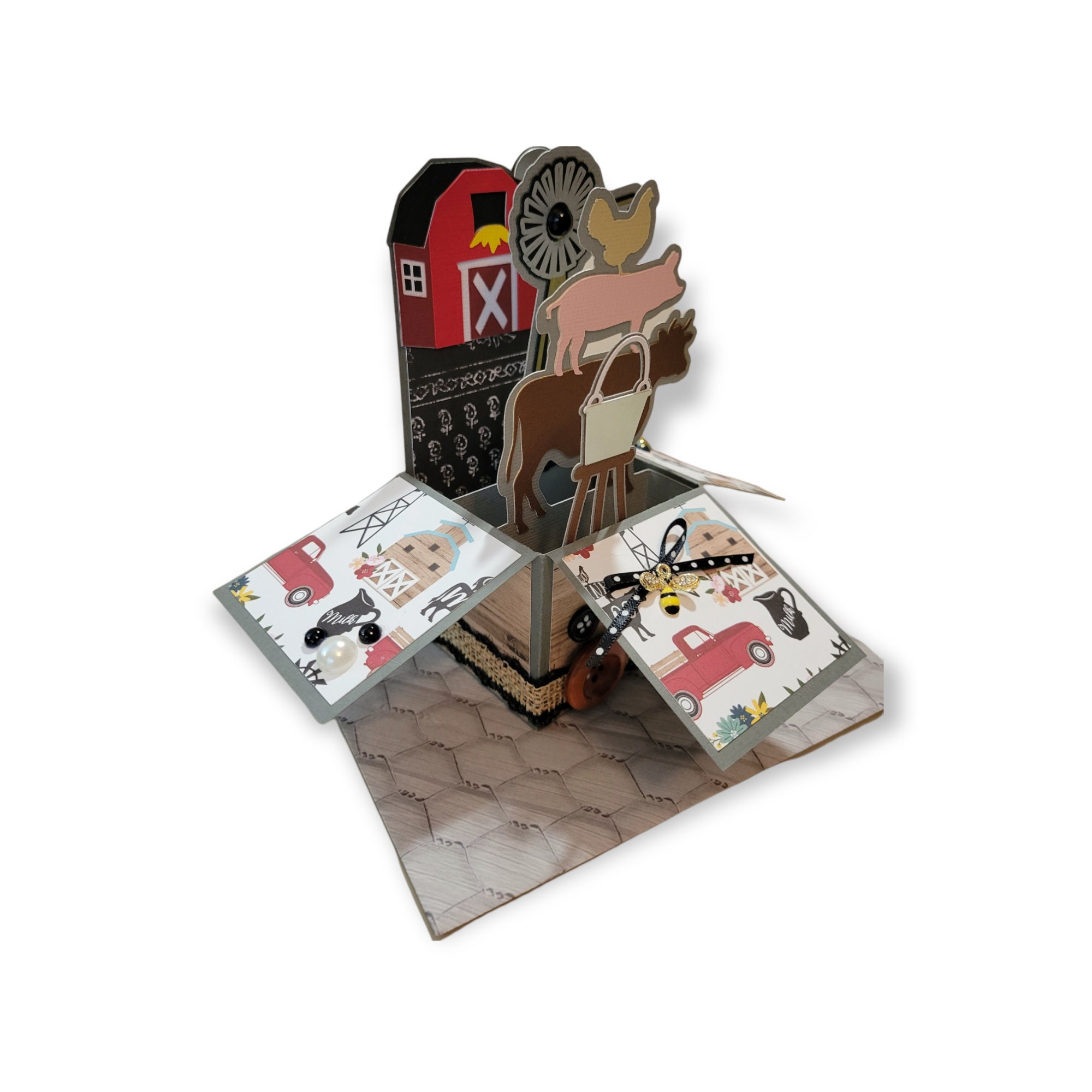 Farmhouse 1 Pop Up Box Card Handmade Blank 3d Cards Popup Etsy